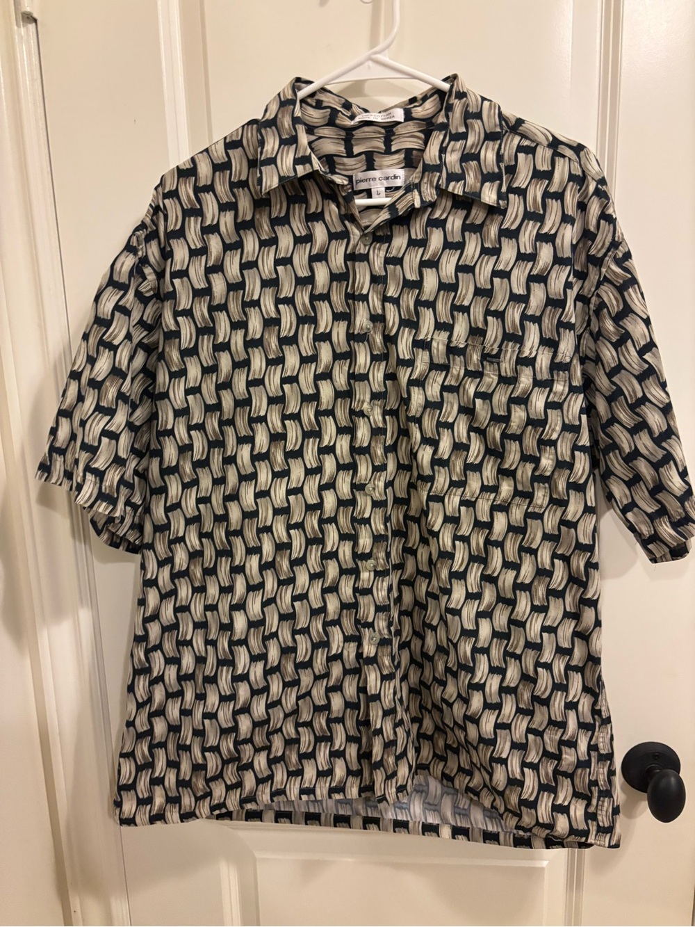 Pierre Cardin Shirt Mens Large Cotton Abstract Geometric Short Sleeve Button Up